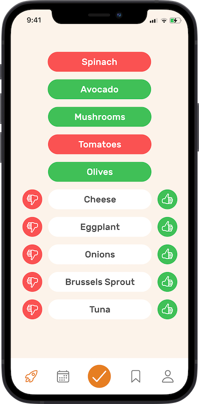 Iphone app prefrence selection